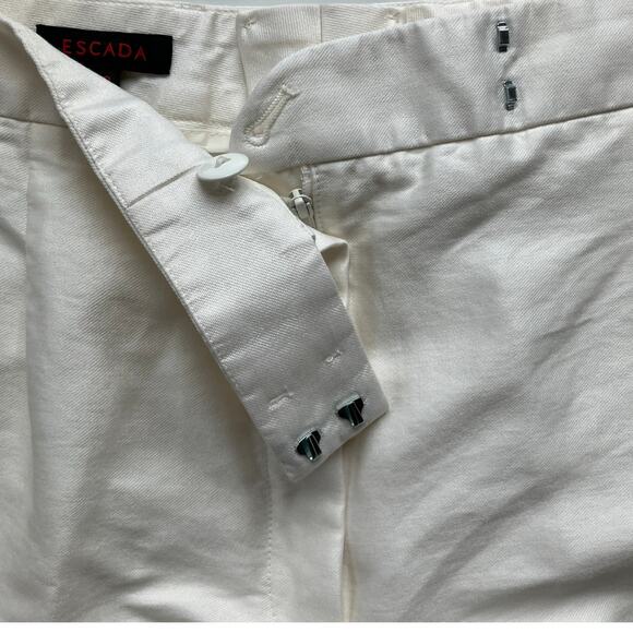 ESCADA Cotton Silk Straight Leg Ankle Pants Size 42 Cream Luxe - Picture 5 of 8